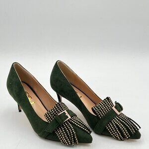 FSJ Women On Mid High Heeled Mules Closed Pointed Toe Sandals Slides Dress Shoes